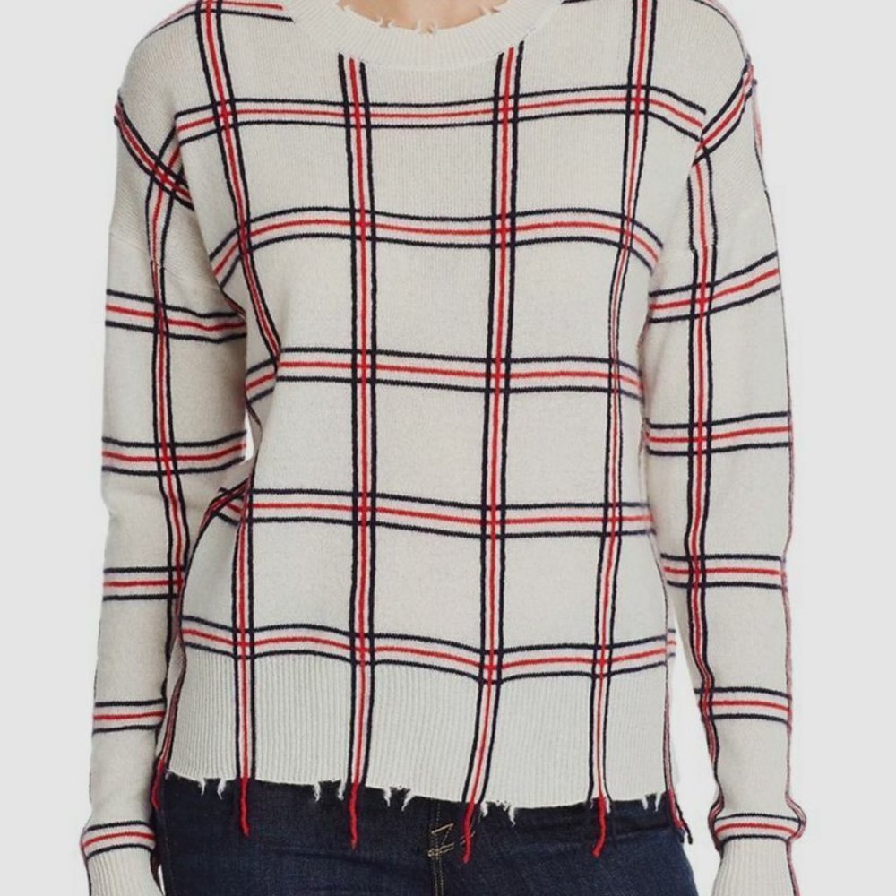 AQUA Plaid Cashmere Sweater - Picture 1 of 3